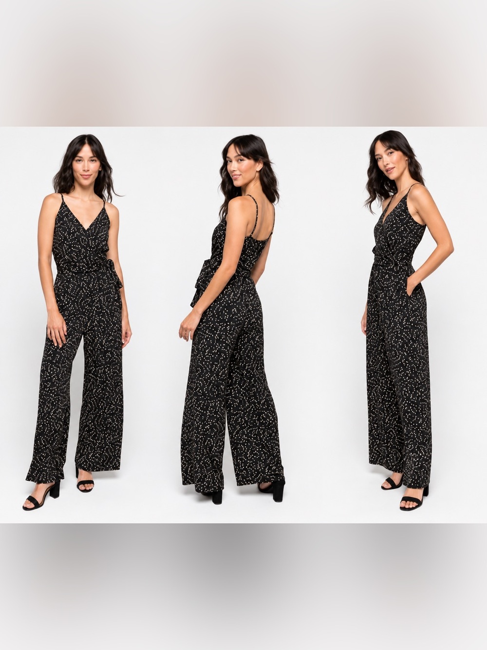 NWT Kaileigh Rochelle Knit Jumpsuit Black Abstract Print Wide Leg Size Small